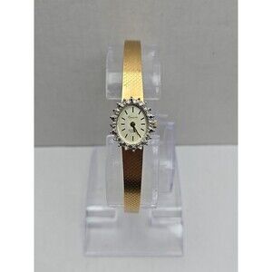 Armitron Deauville Womens Quartz Oval Watch Diamond Bezel Gold Tone New Battery